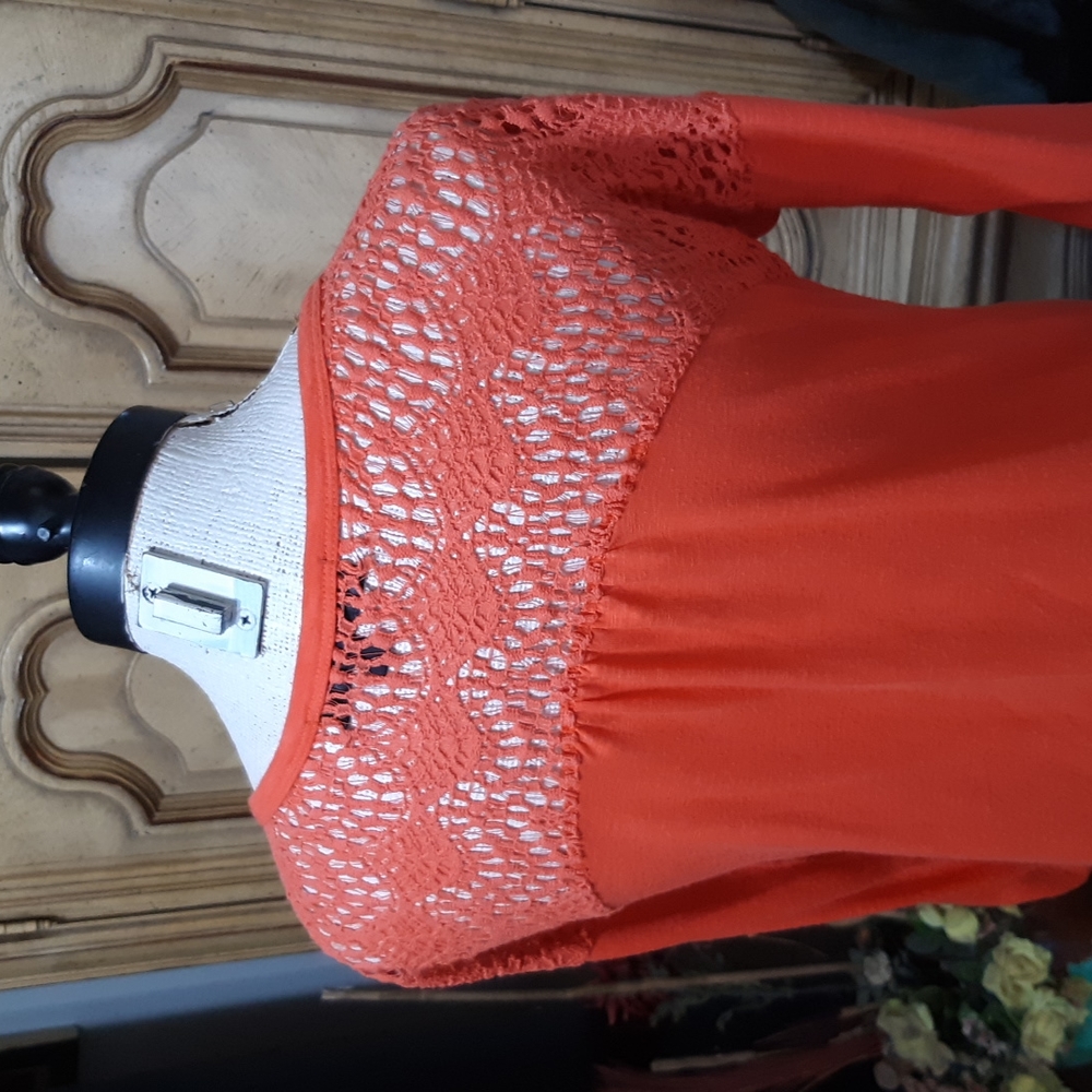 Womens Orange Shirt Size Small Long Sleeve front tie button up ALMOST FAMOUS b30